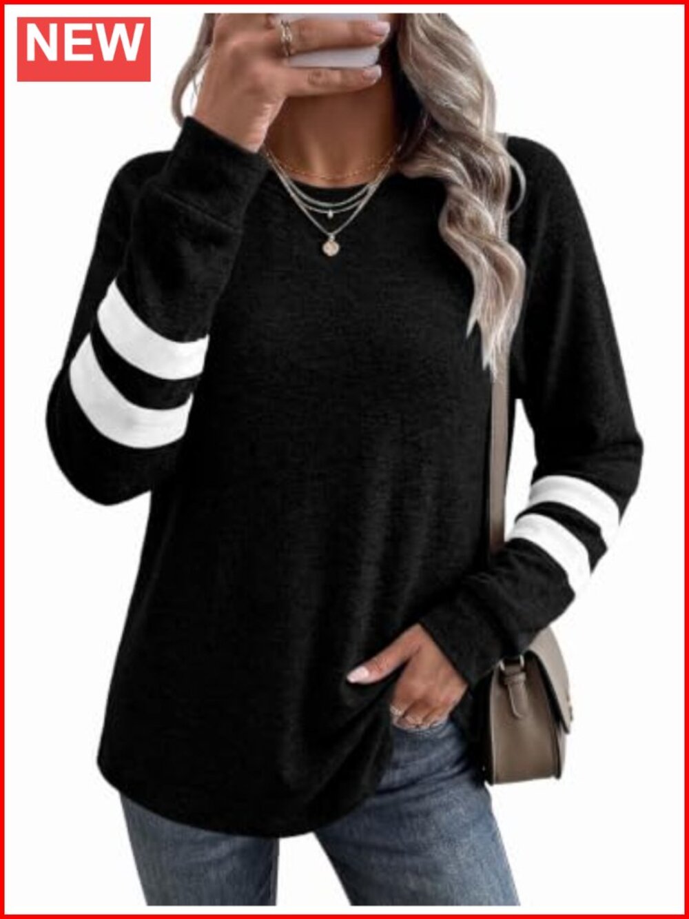 Crewneck Color Block Tunic Sweatshirt Loose Fit Long Sleeve Pullover
